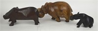 3 CARVED WOOD HIPPO SCULPTURES