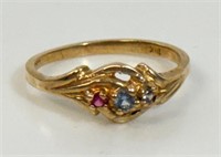 LOVELY 10K YELLOW GOLD RING W COLORED GEMSTONES