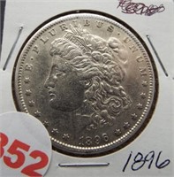 1896 Morgan silver dollar.