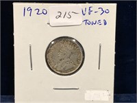 1920 Can Silver Ten Cent Piece  VF30  Toned