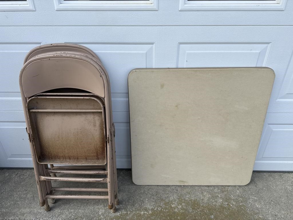 Folding card table with 4 metal chairs