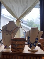 (2) Costume Jewelry Necklaces & Longaberger Basket
