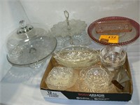 GLASS CAKE STAND WITH DOME, FLAT CLEAR GLASS,