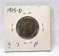 1915 D Buffalo 5 Cent Half Horn F Full Date
