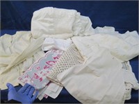 vintage linens: baby gown -tablecloths -misc