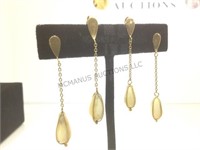 2- pairs 14k gold & bone dangle earrings