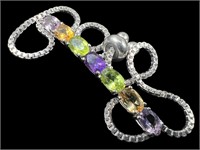 Multicolor Stone & Silver Bracelet - Adjustable