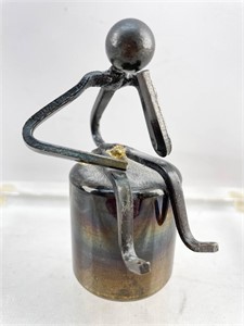 Small Bronze Thinker Stick Figure Sculpture