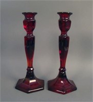 Pair 10 ½” Fenton #349 Candlesticks – Ruby (very