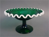 Fenton #7229 Crimped Edge Compote – Emerald Crest