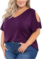 C297  Plus Size Cold Shoulder Top Purple 4X