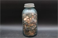 Blue Ball Mason Jar Full O' Old Pennies