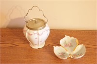 Early 1900's Biscuit Jar & Leaf Candy Dish