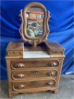 Antique 3 drawer dresser with mirror and marble