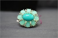 Ring With Turquoise & Light Blue Stones