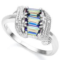 Ocean Mystic Topaz & Diamond Scroll Ring in Sterli