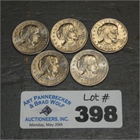 (5) Susan B Anthony Dollar Coins
