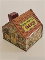VERY RARE VTG TIN THREE LITTLE PIGS BANK-LOOK UP!