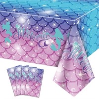 4 Pcs Mermaid Tablecloths, Rectangular Mermaid Tab