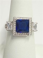 .925 Silver 5.50ct  Blue Sapphire Ring Sz 7   T