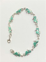 .925 Silver Turquoise Sea Horse Bracelet 7"