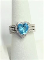 .925 Silver Aquamarine Heart Ring Sz 7   S
