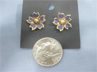 Purple Flower Costume Jewelry Earrings