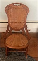 Cane Wooden Carved Back Rocking Chair