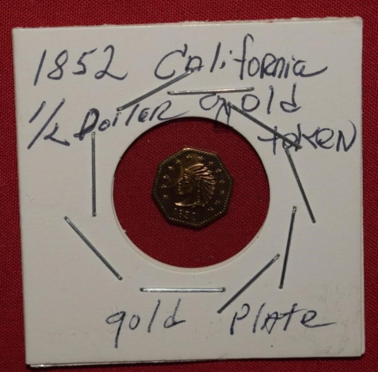 1852 California Gold Plate 1/2 Dollar Token