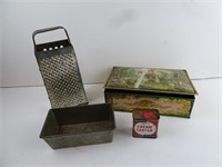 Lot of Vintage Metal Items - Grater Baking Tin