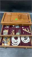 Vintage dresser box with vintage jewelry, sterling