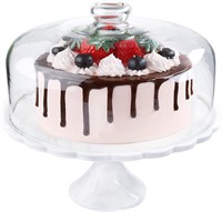 11 Inch Porcelain Cake Stand with Glass Dome