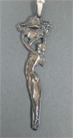 Sterling Silver Art Noveau Nude Nymph Pendant