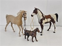 3 LOUIS MARX & CO TOY HORSES - 6" TO 12" TALL