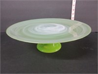 LARGE ART GLASS PEDESTAL CAKE PLATE