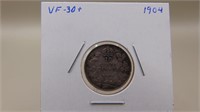 1904 Canadian 10 Cent Silver Dime V F 30 +