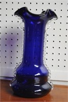 Cobalt & Clear Vase w/ Fuffled Top