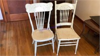 2 White painted press back chairs