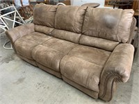 Brown Studded 3-Seater Reclining Electric Sofa