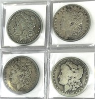 Four 1900 Morgan Dollars (90% Silver).