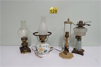 Vintage Lamp Lot w/ Hand Painted Milk Glass