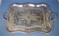 Victorian silver plate twin handle tray