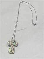 Sterling Silver Fire Opal Cross Pendant Necklace 1
