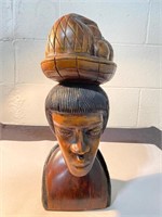 AFRICAN CARVED LADY WITH FRUIT