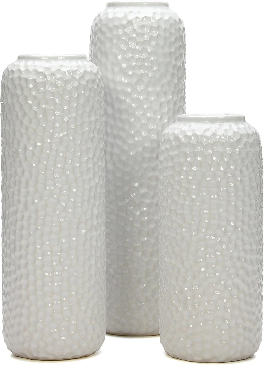 Hosley Set of 3 White Ceramic Honeycomb Vases