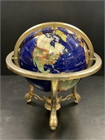 Mineral Inlaid World Globe on Brass Stand