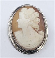 Antique Cameo Sterling Silver Brooch