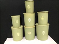 (7) Vintage Sage Green Tupperware Canister Set