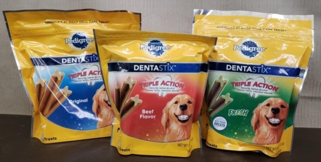 3 Sealed Packs DentaStix Dog Chews. Expired