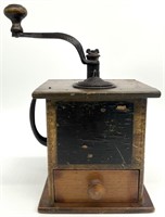 Antique Coffee Mill, Wooden Dovetail